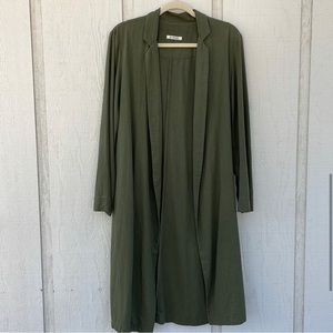 Ali Golden Open Front Military Green Raw Silk Cardigan   Duster Size Medium